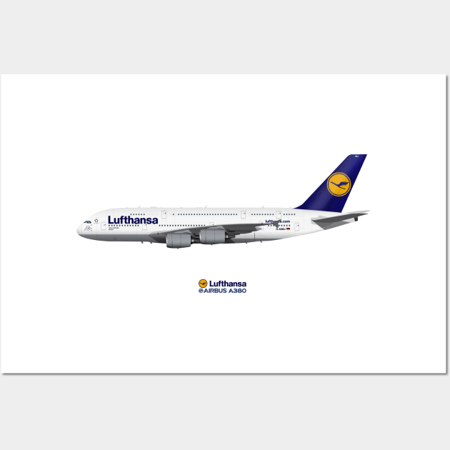 Illustration of Lufthansa Airbus A380 Wall Art by SteveHClark